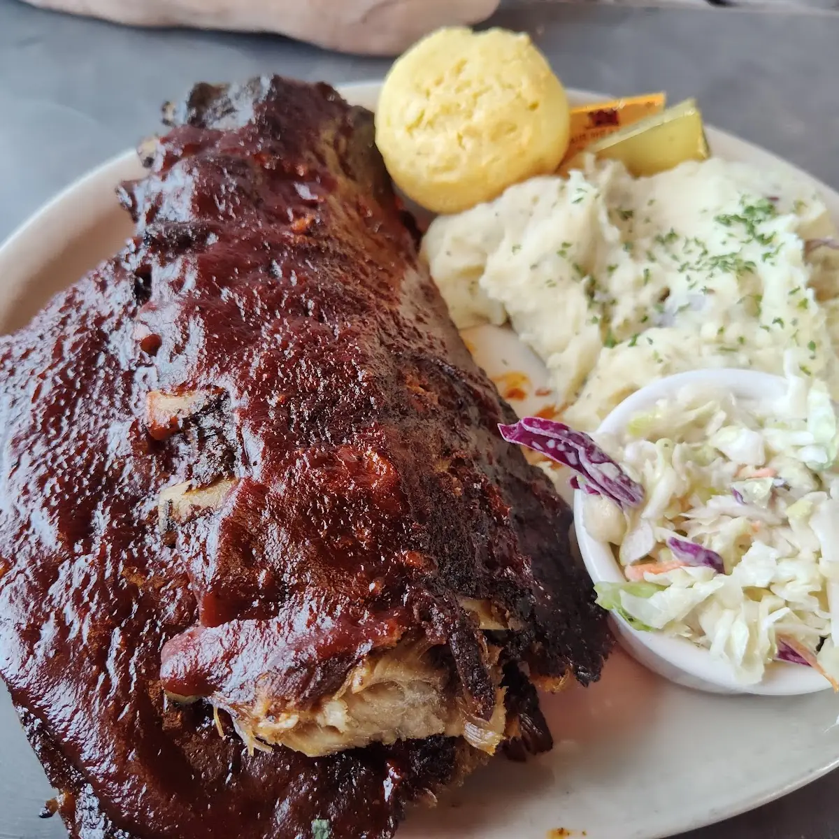 BBQ Pork Ribs with Garlic Mashed Potatoes