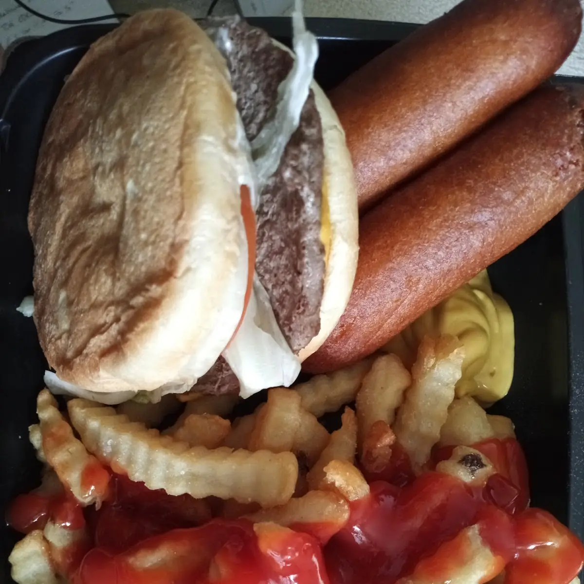 Corn Dog Burger and Fries