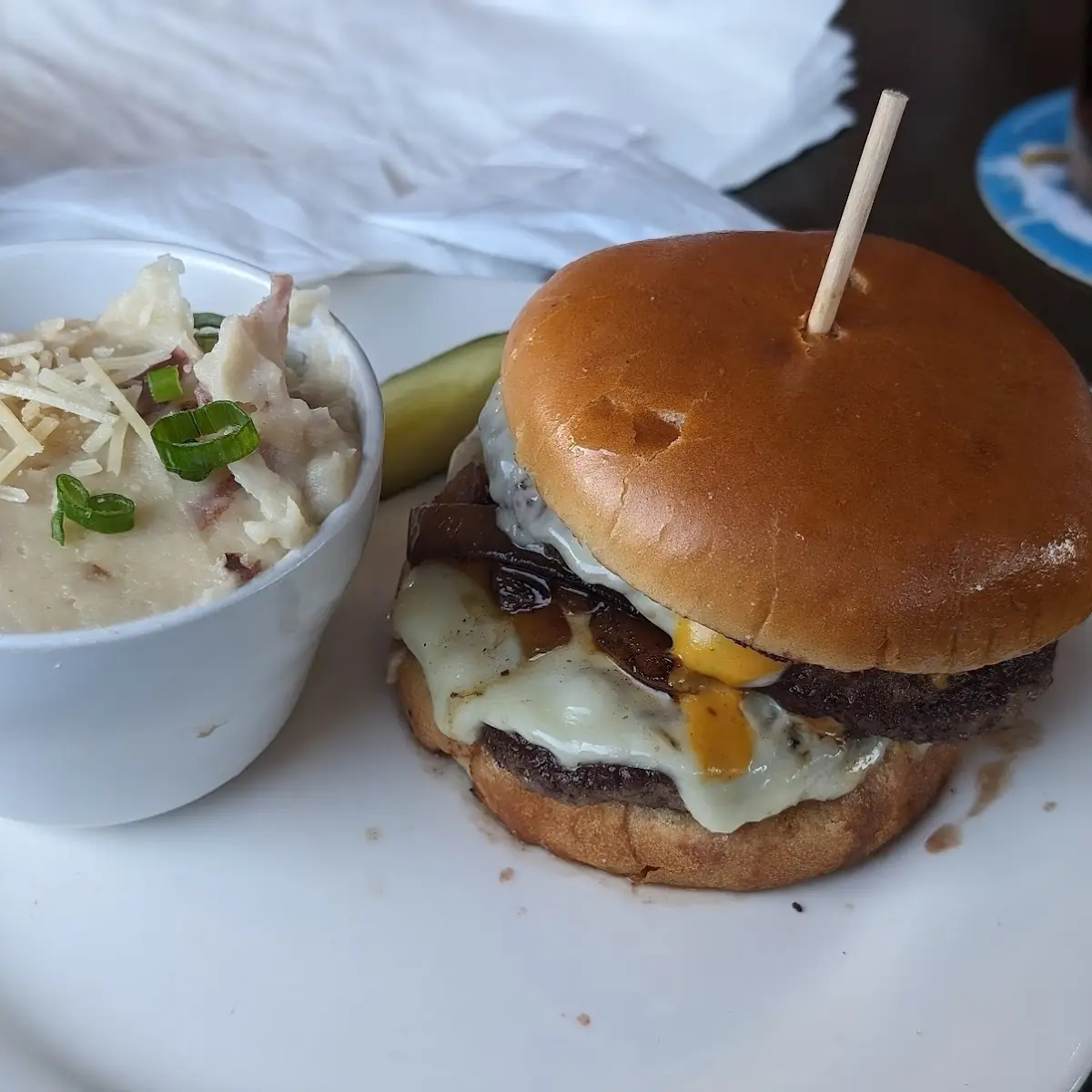 Smash Burger with Garlic Mashed Potatoes