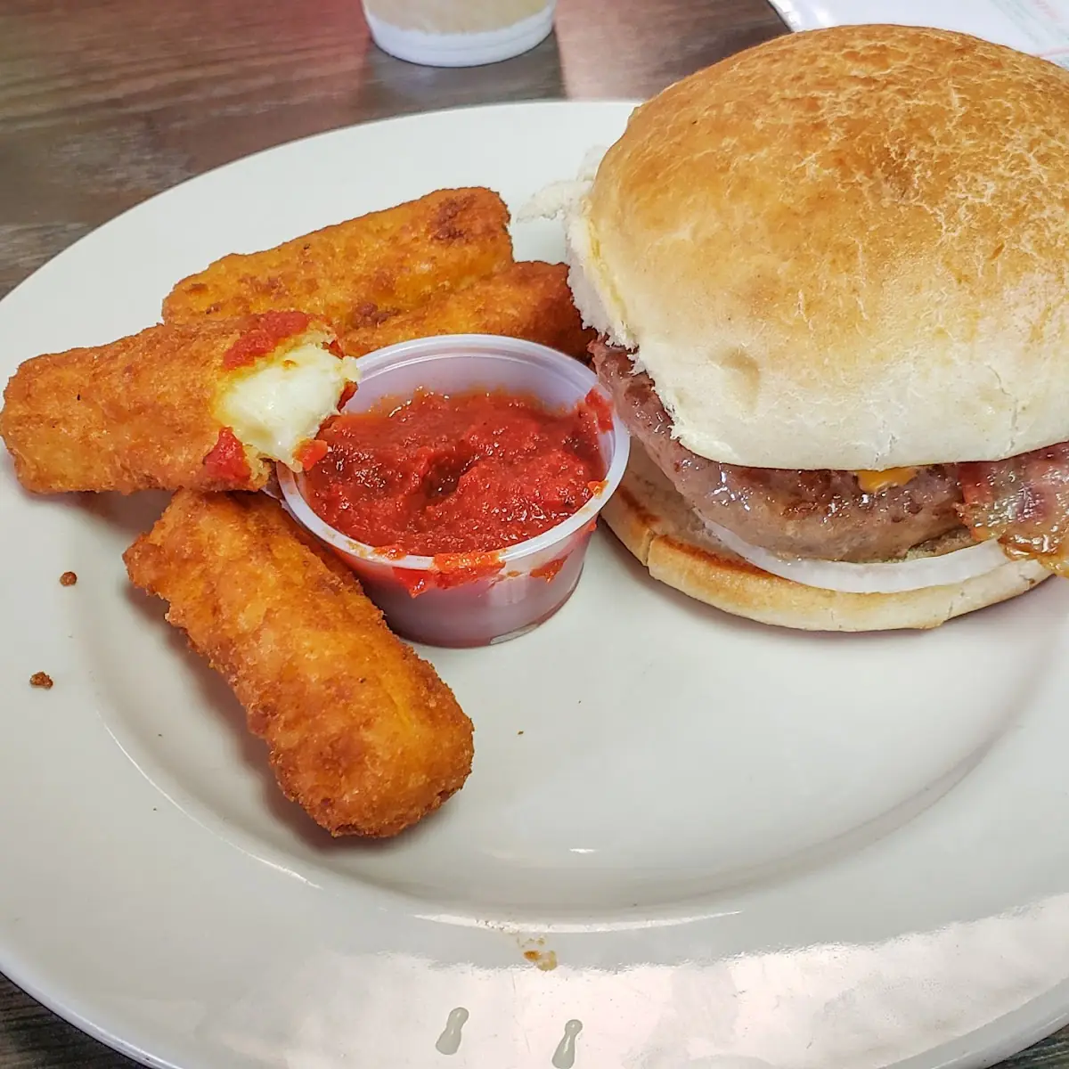 Bacon Cheese Burger and Cheese Sticks