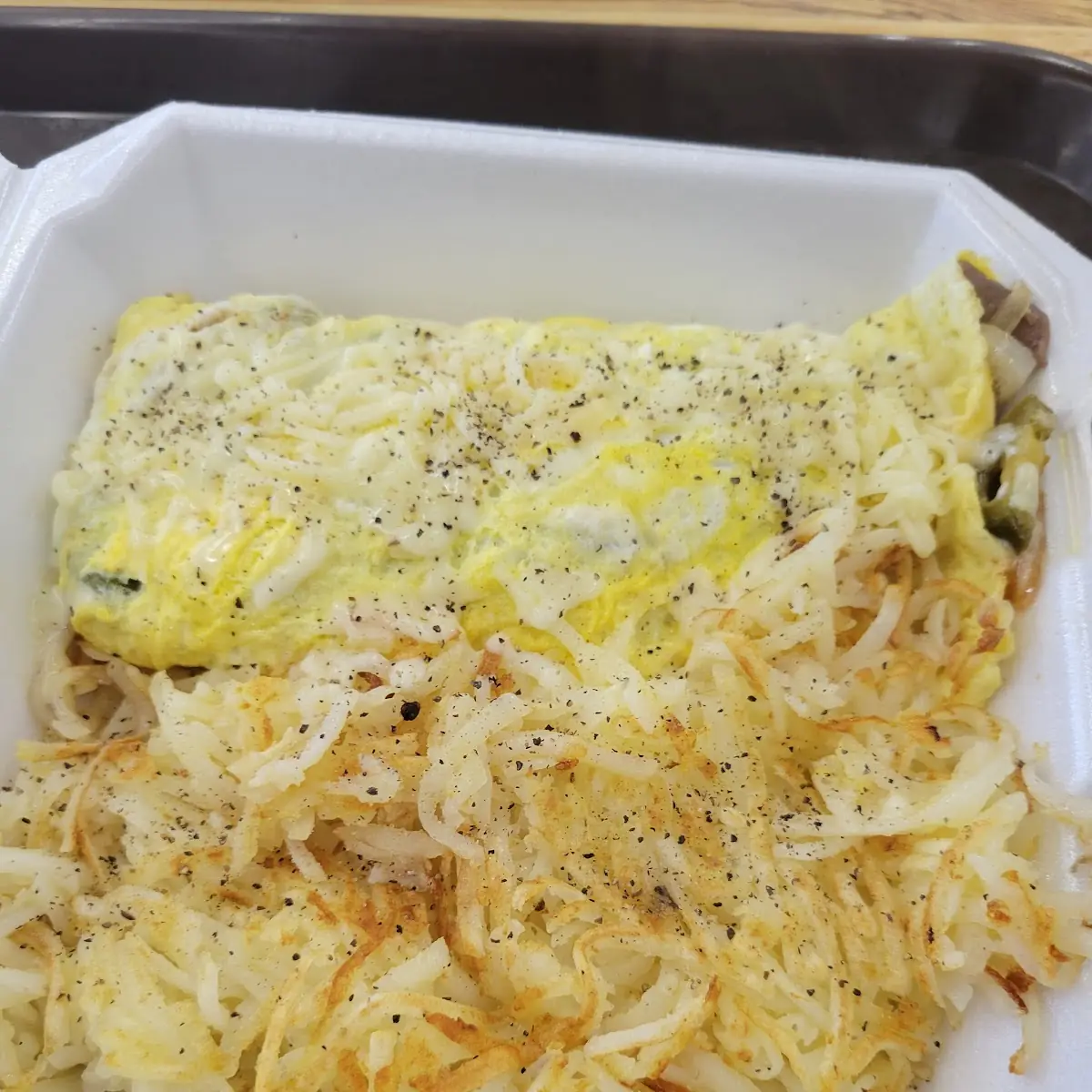 Steak Omelette and Hash Browns