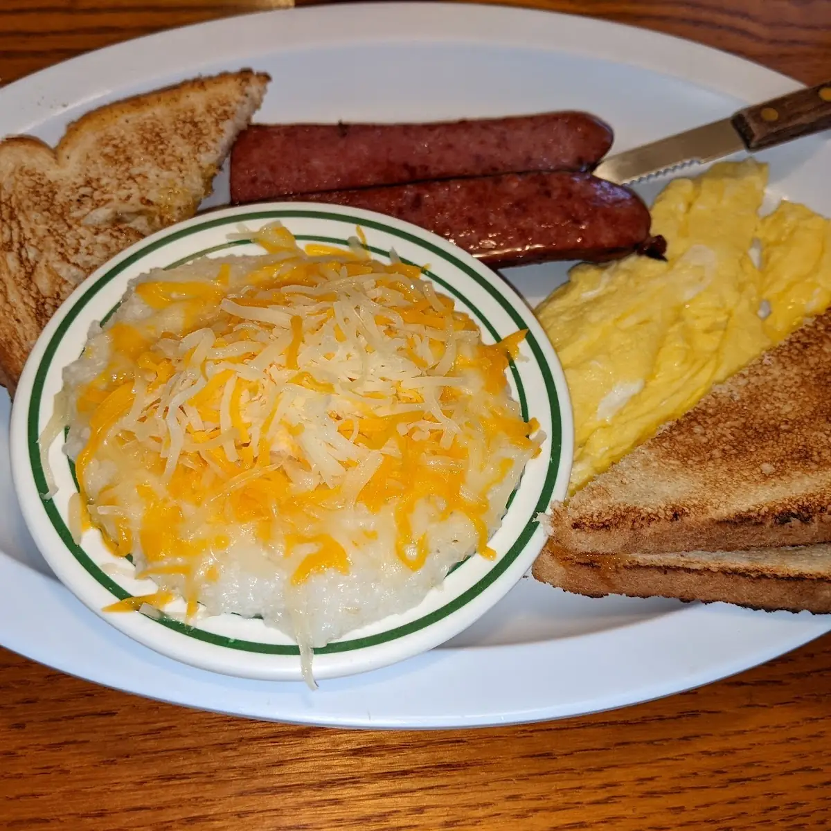 Cheese Grits Eggs Smoke Sausage Links
