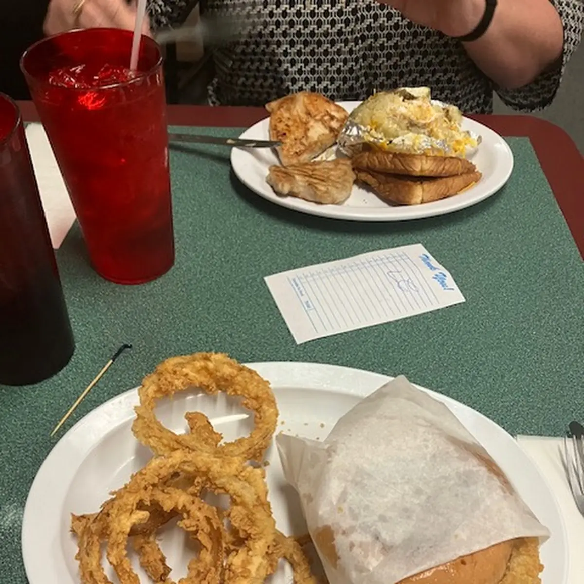 Fried Chicken Sandwich and Onion Rings