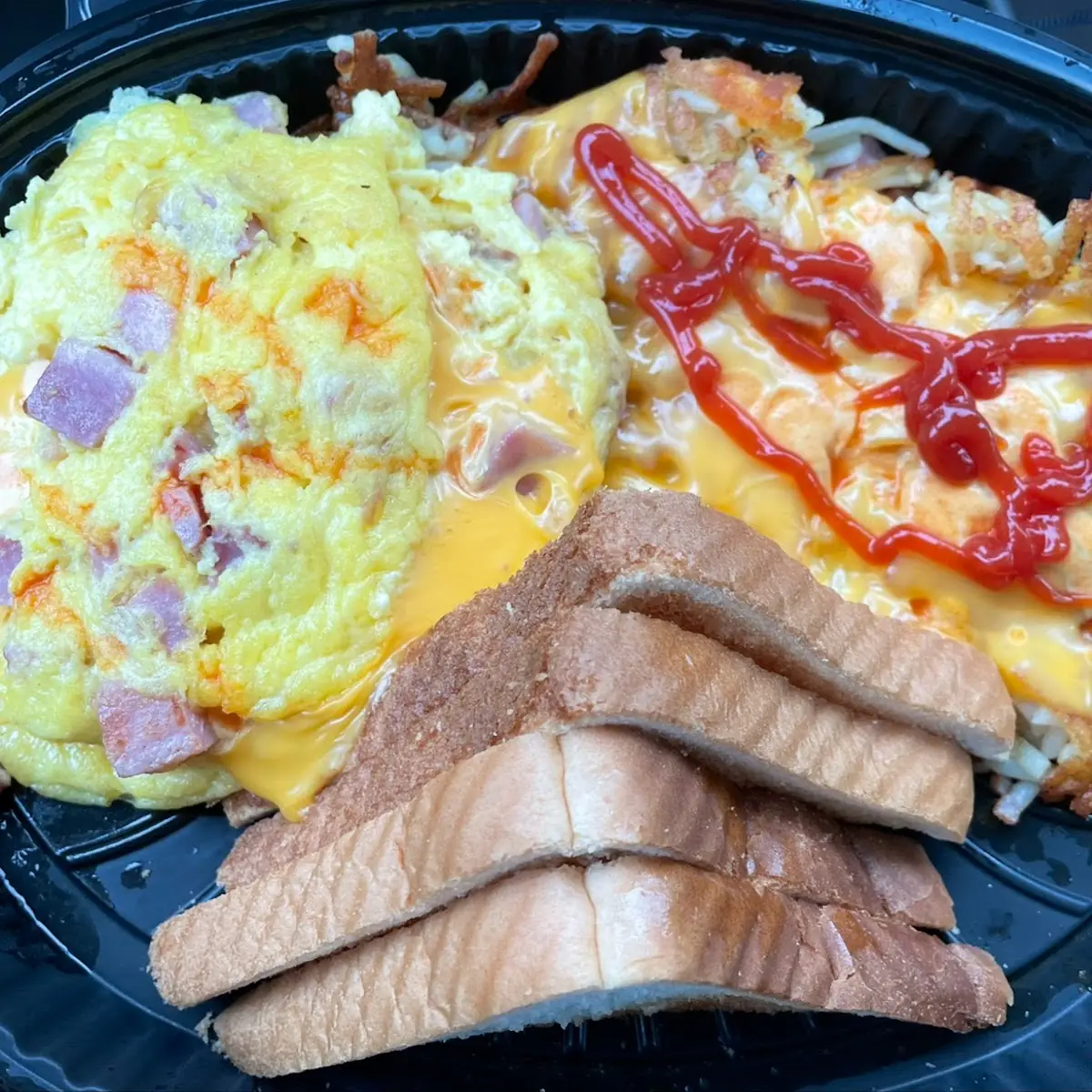 Ham and Cheese Omelette with Hash Browns Smothered Covered and Chunked