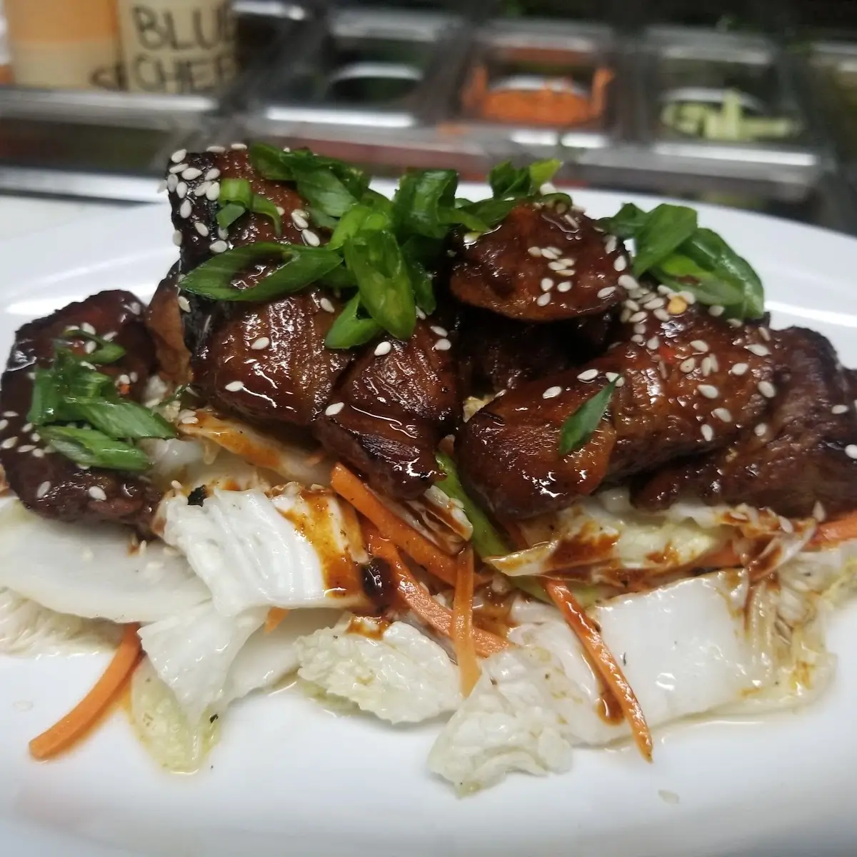 Korean BBQ Pork over Napa Cabbage