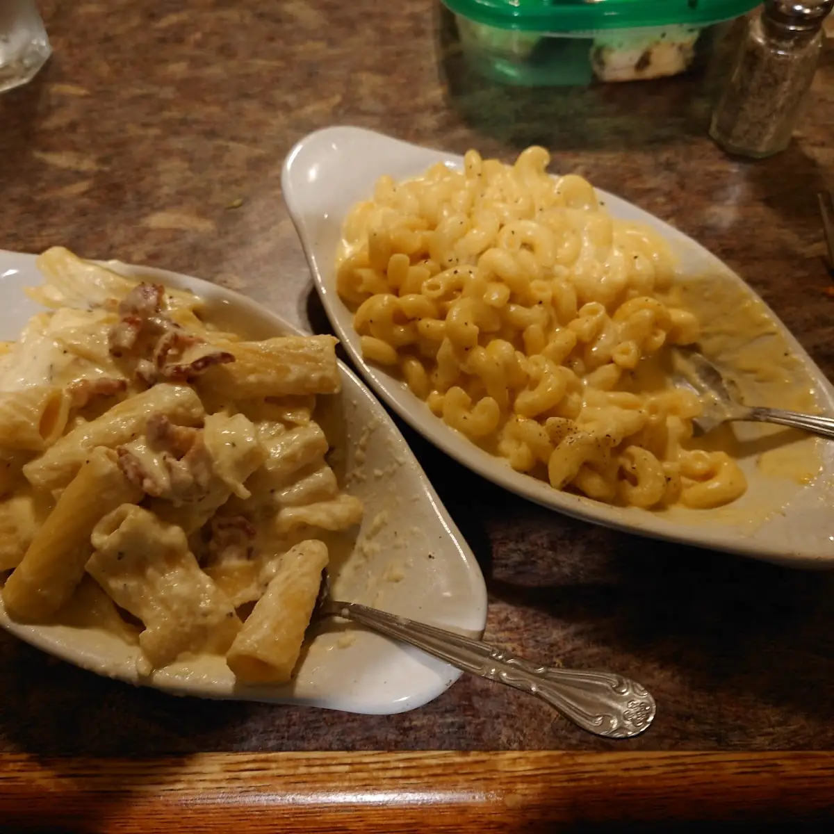Rigatoni Carbonara and Mac & Cheese