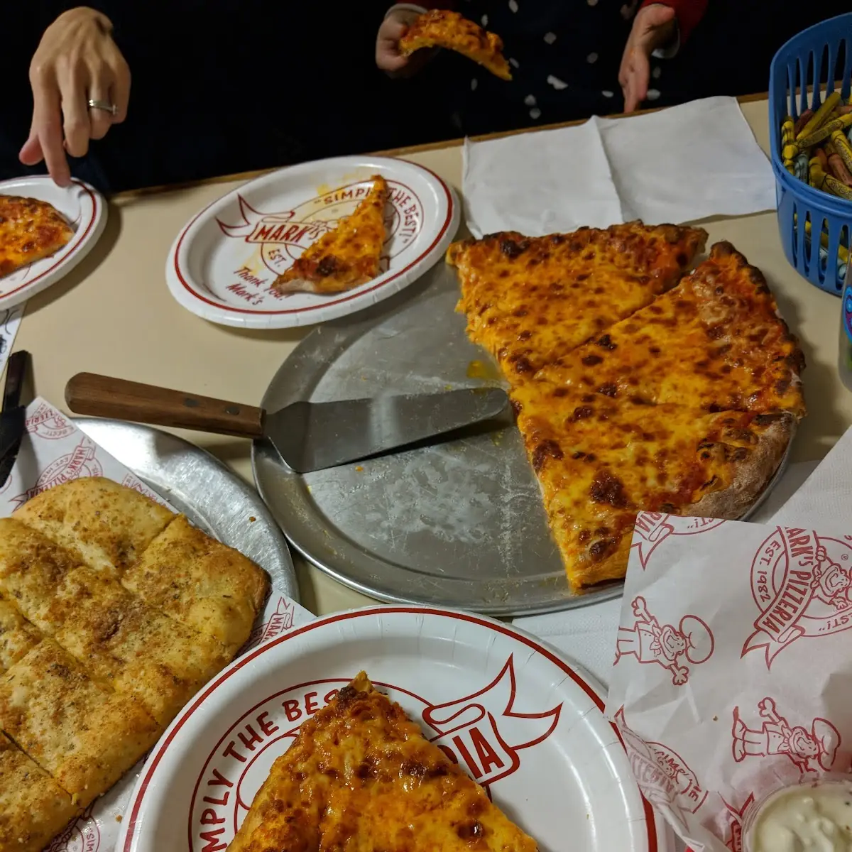 Cheese Pizza Thin Crust and Bread Sticks
