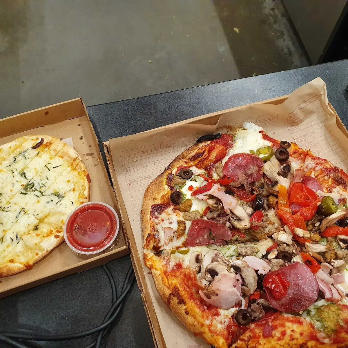 Custom Pizza and Garlic Strips