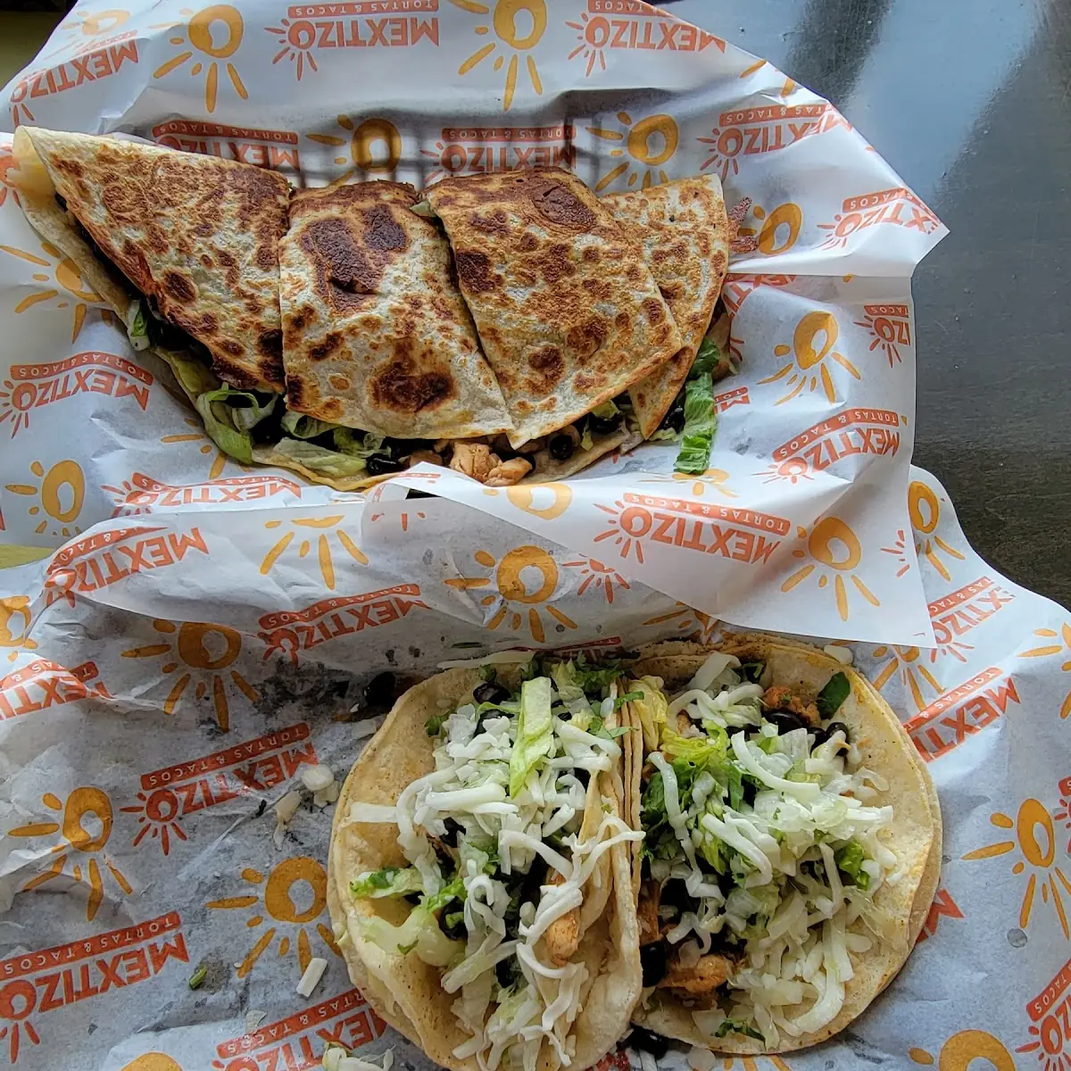 Chicken Quesadilla and Street Tacos