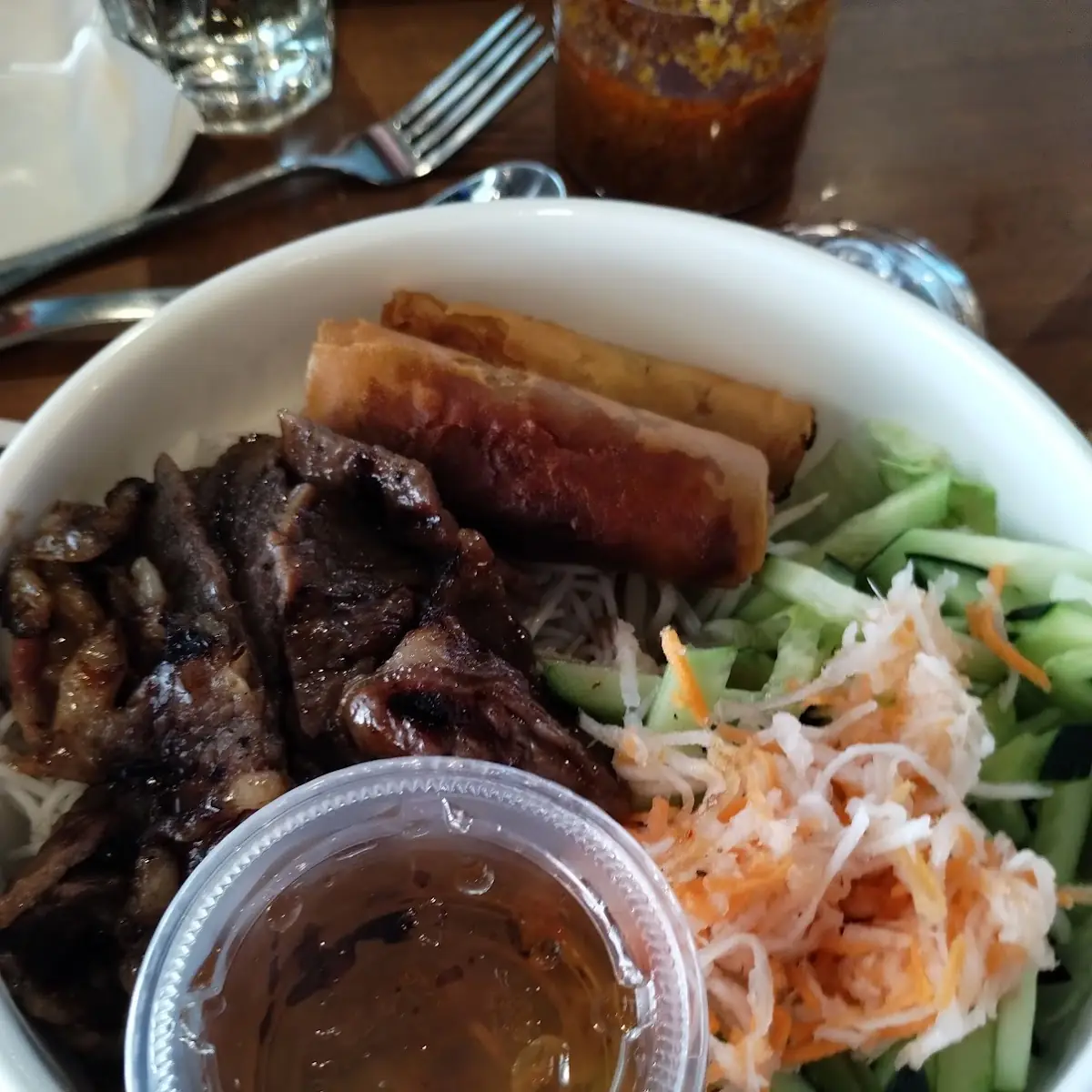 Beef Vermicelli with Spring Rolls
