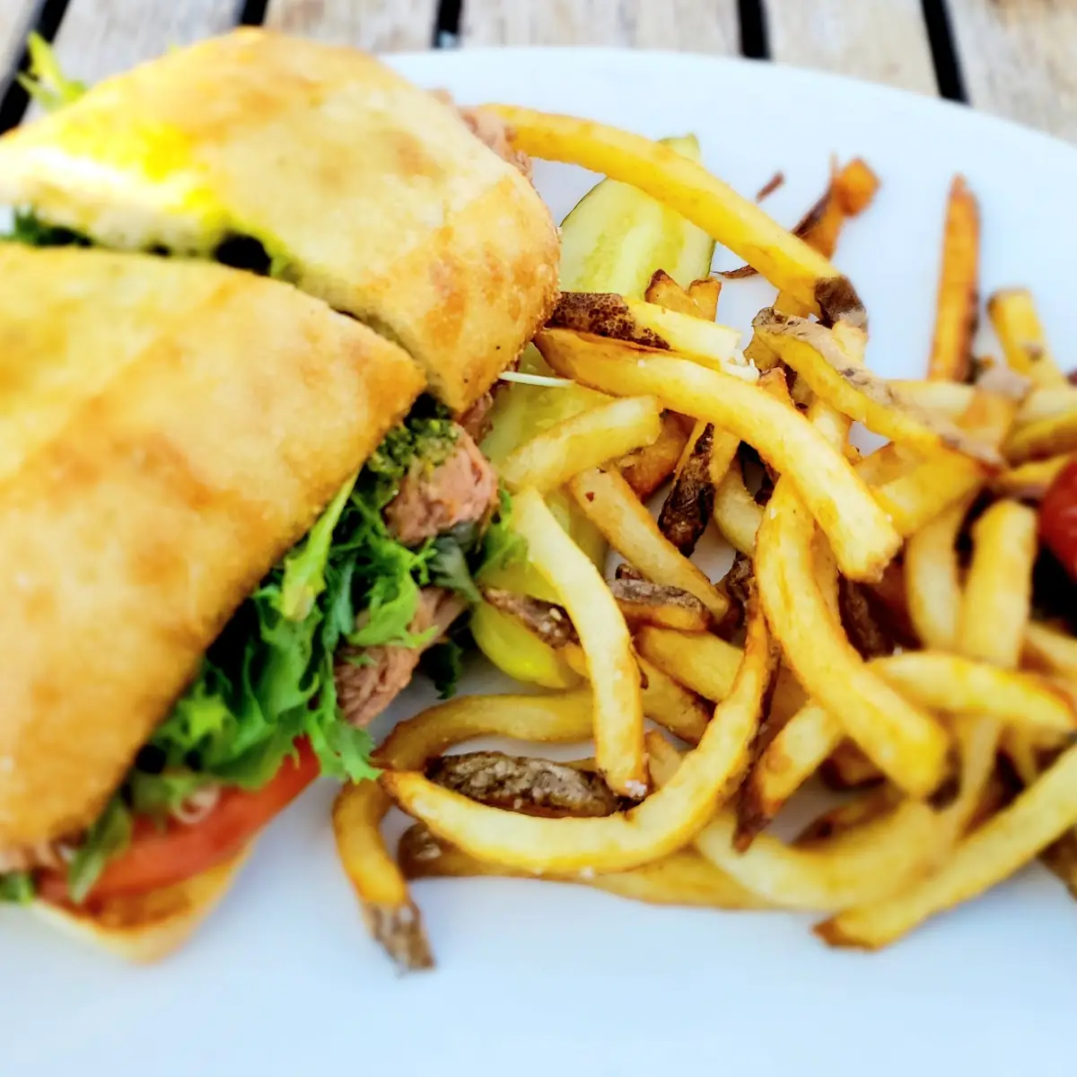 Veggie Andwich with Added Pulled Pork and Fries