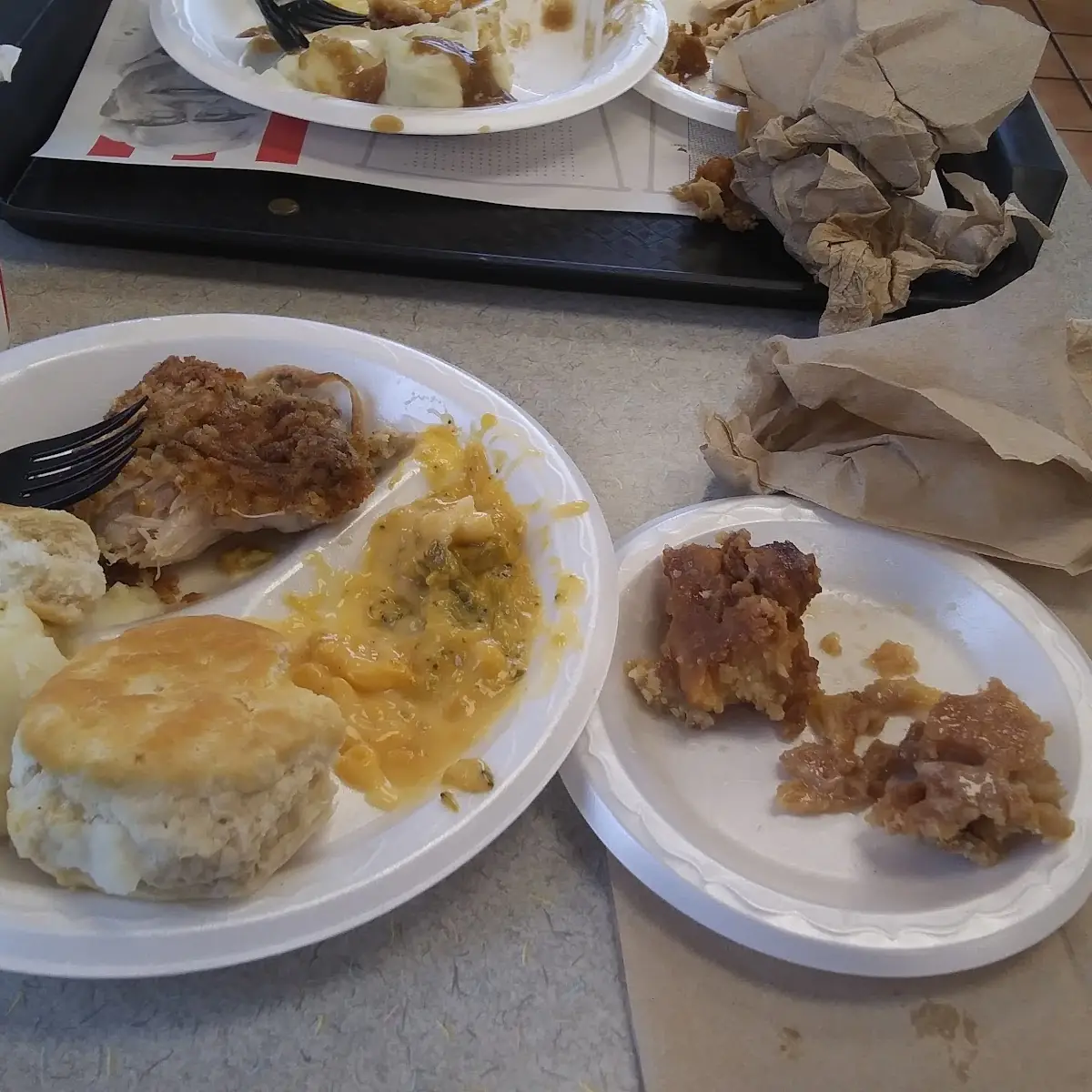 Chicken Thigh Mac and Cheese Sauce Mashed Potatoes Apple Cobbler