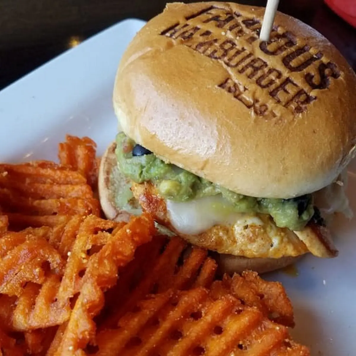 BBQ Bacon Burger with Waffle Fries