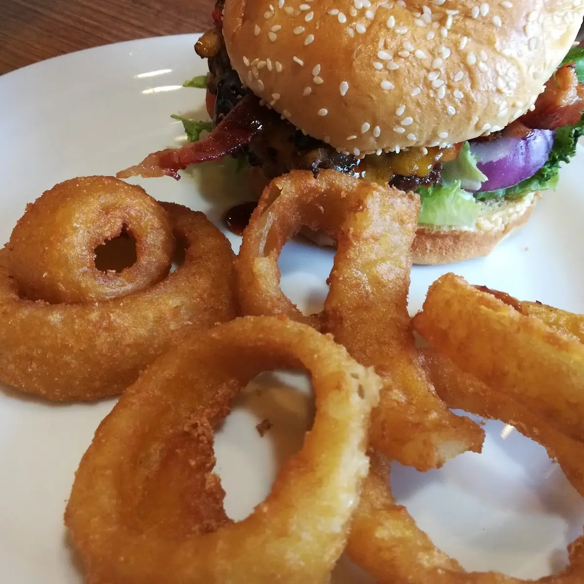 Burger and Onion Rings