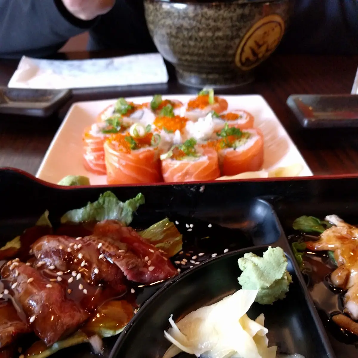 Salmon Lover Roll and Beef Teriyaki Bento Box