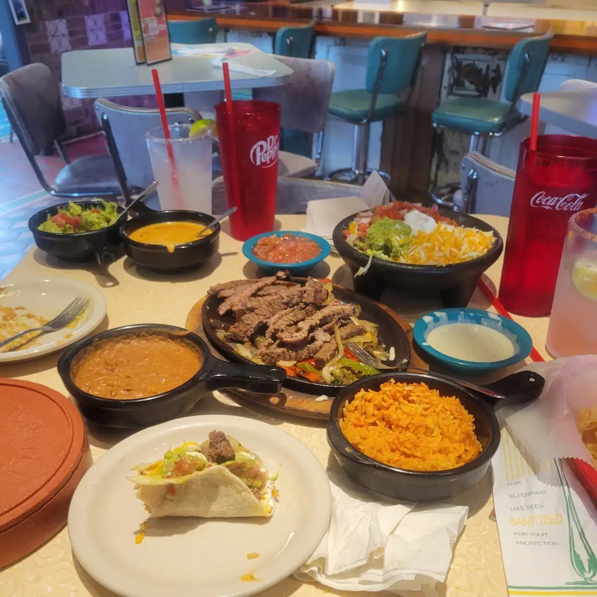 Beef Fajitas for Two with a Large Guacamole & ques0