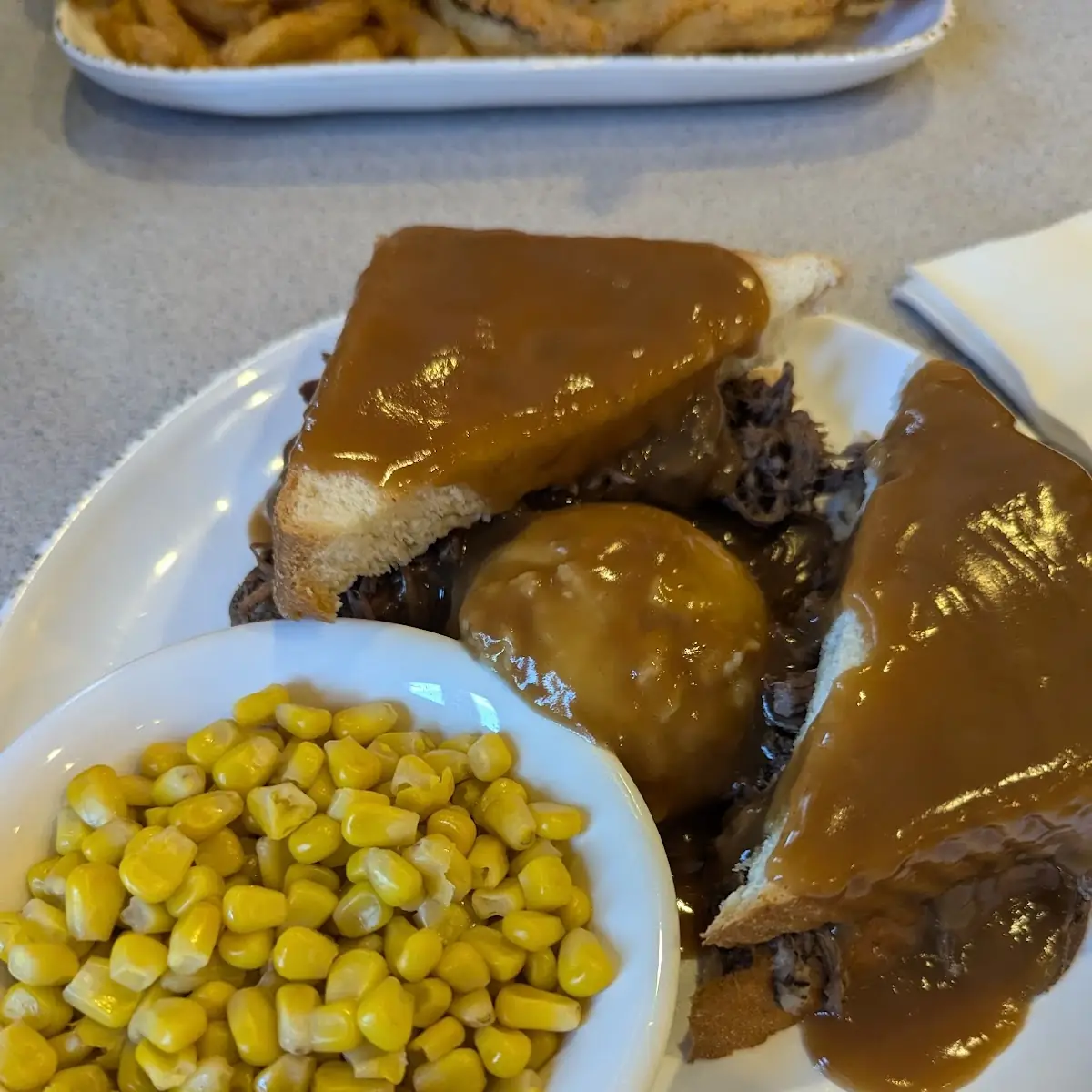 Hot Beef w Mashed Potatoes and Corn