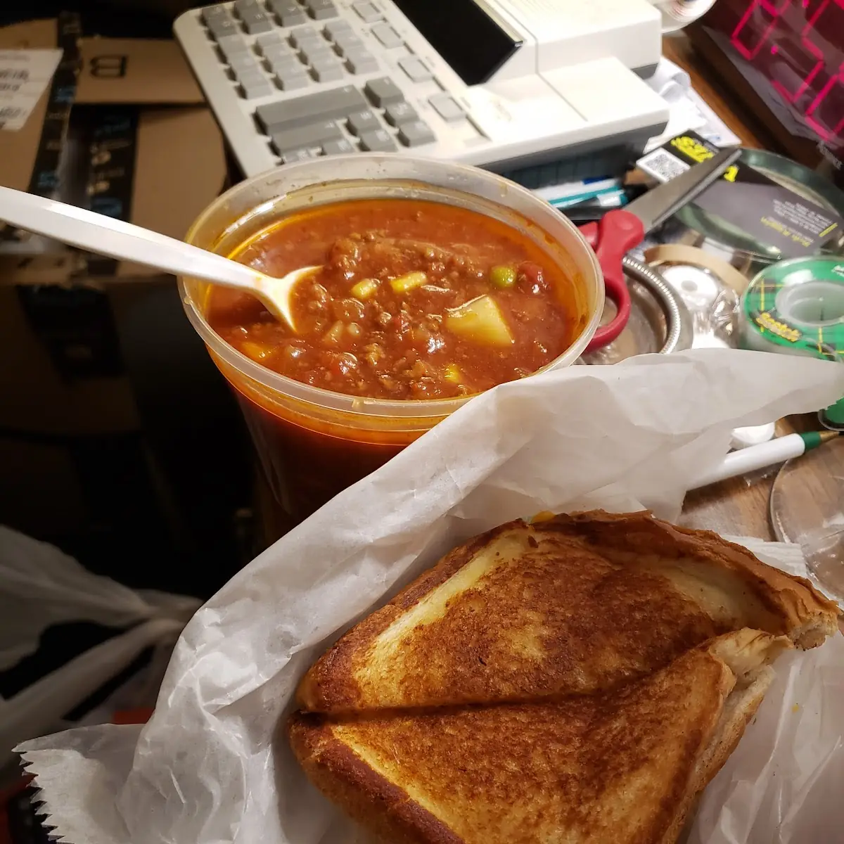 Vegetable Beef Soup and Grilled Cheese Sandwich