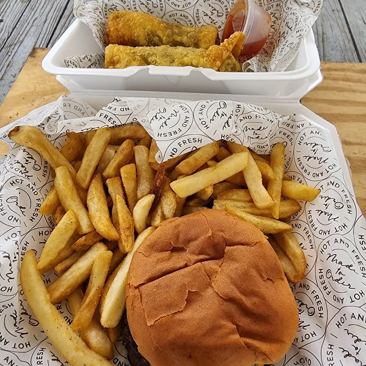Carolina Burger and Collard Egg Roll