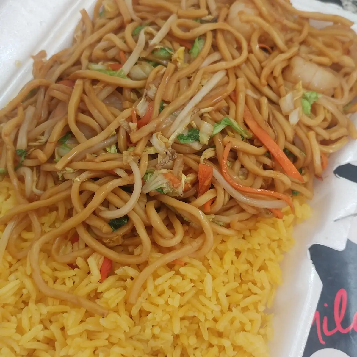 Shrimp Lo Mein with Fried Rice