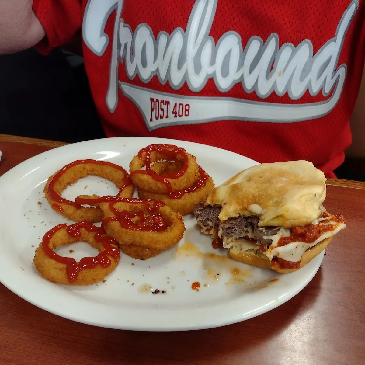 Pizza Burger with Onion Rings