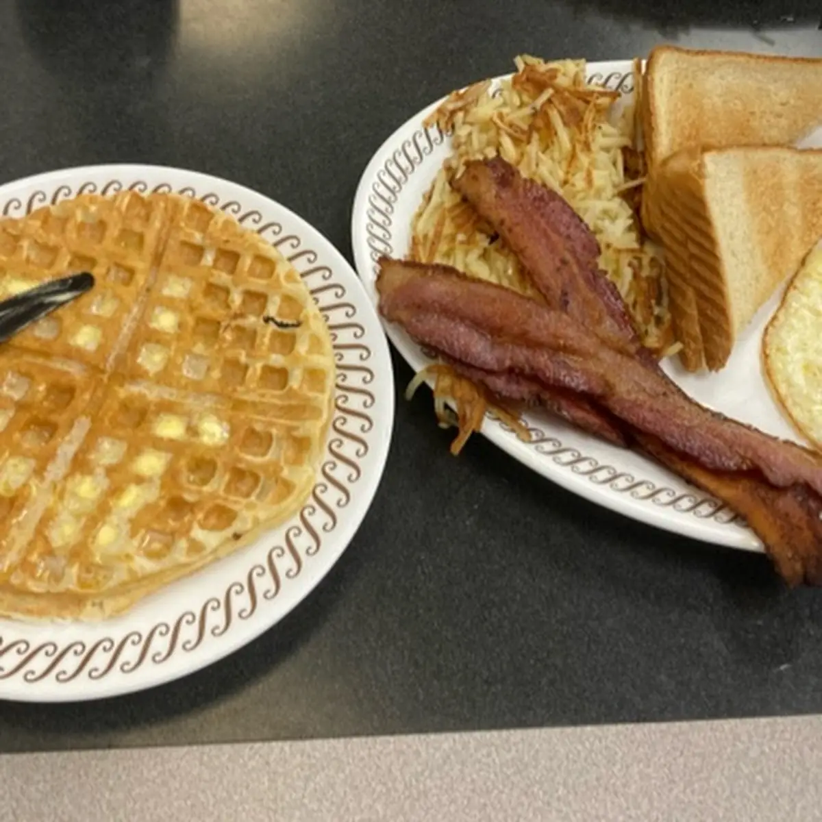 Scrambled Eggs Hashbrowns Toast and Sausage