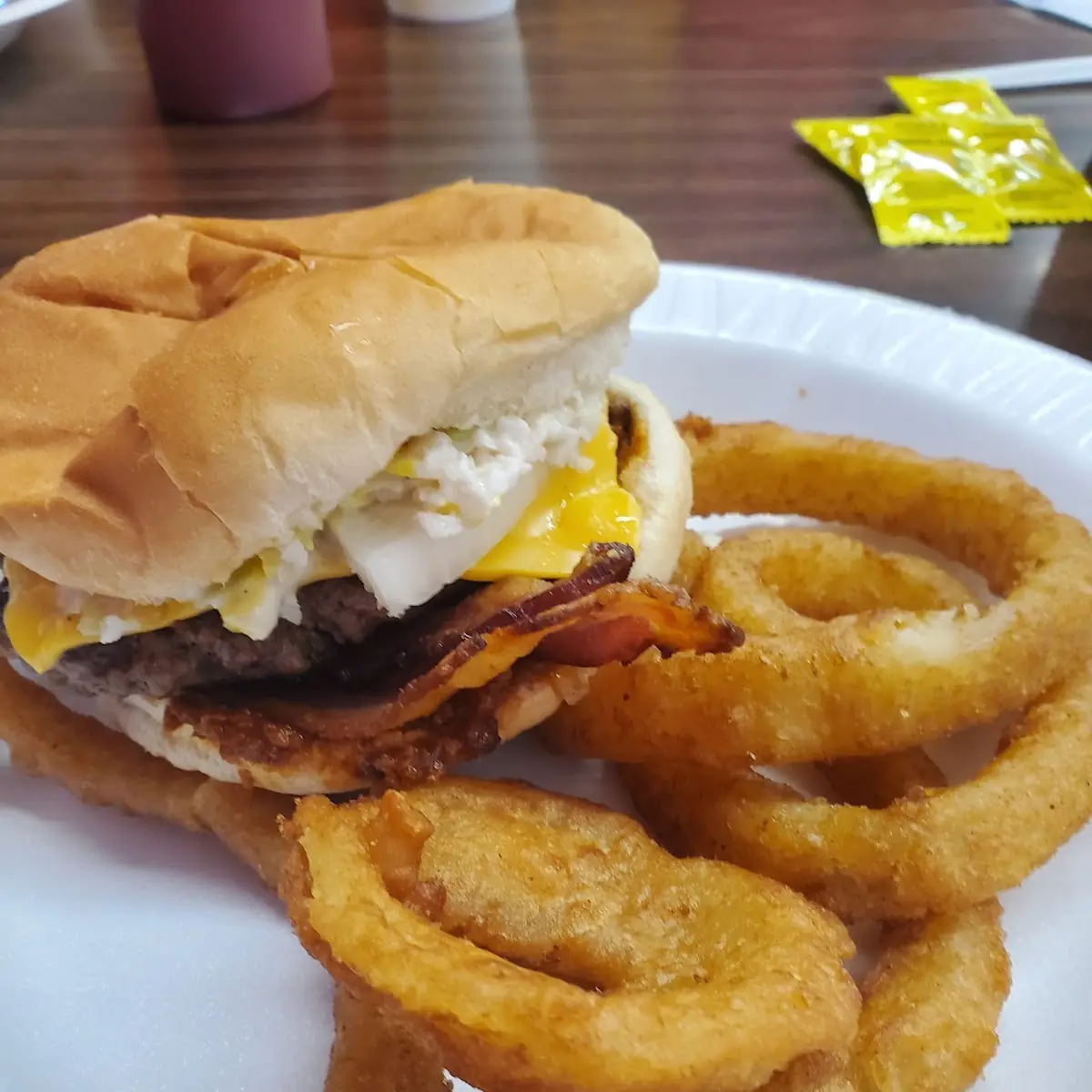 Bacon Cheeseburger and Onion Rings
