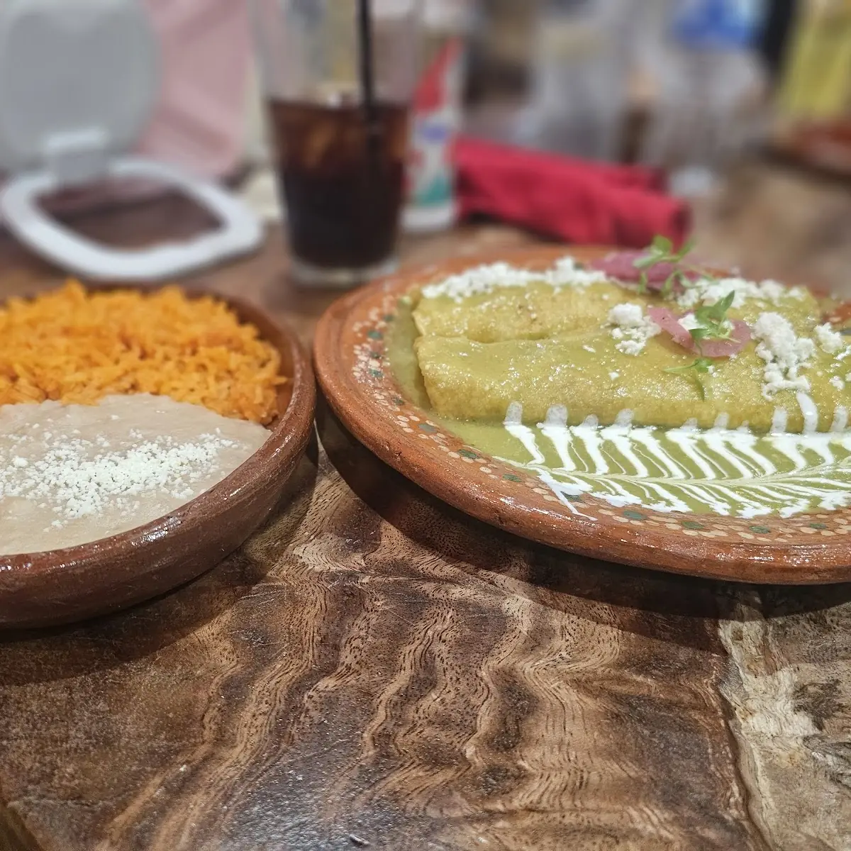 Chicken Enchiladas with Rice and Beans