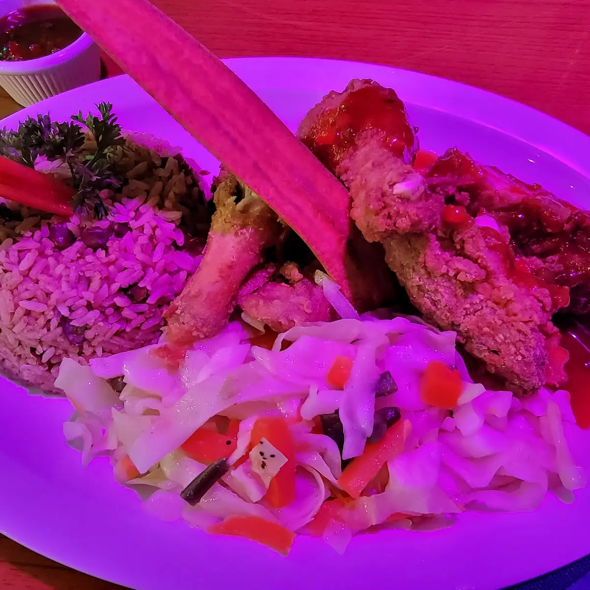 Fried Chicken Rice & Beans and Cabbage