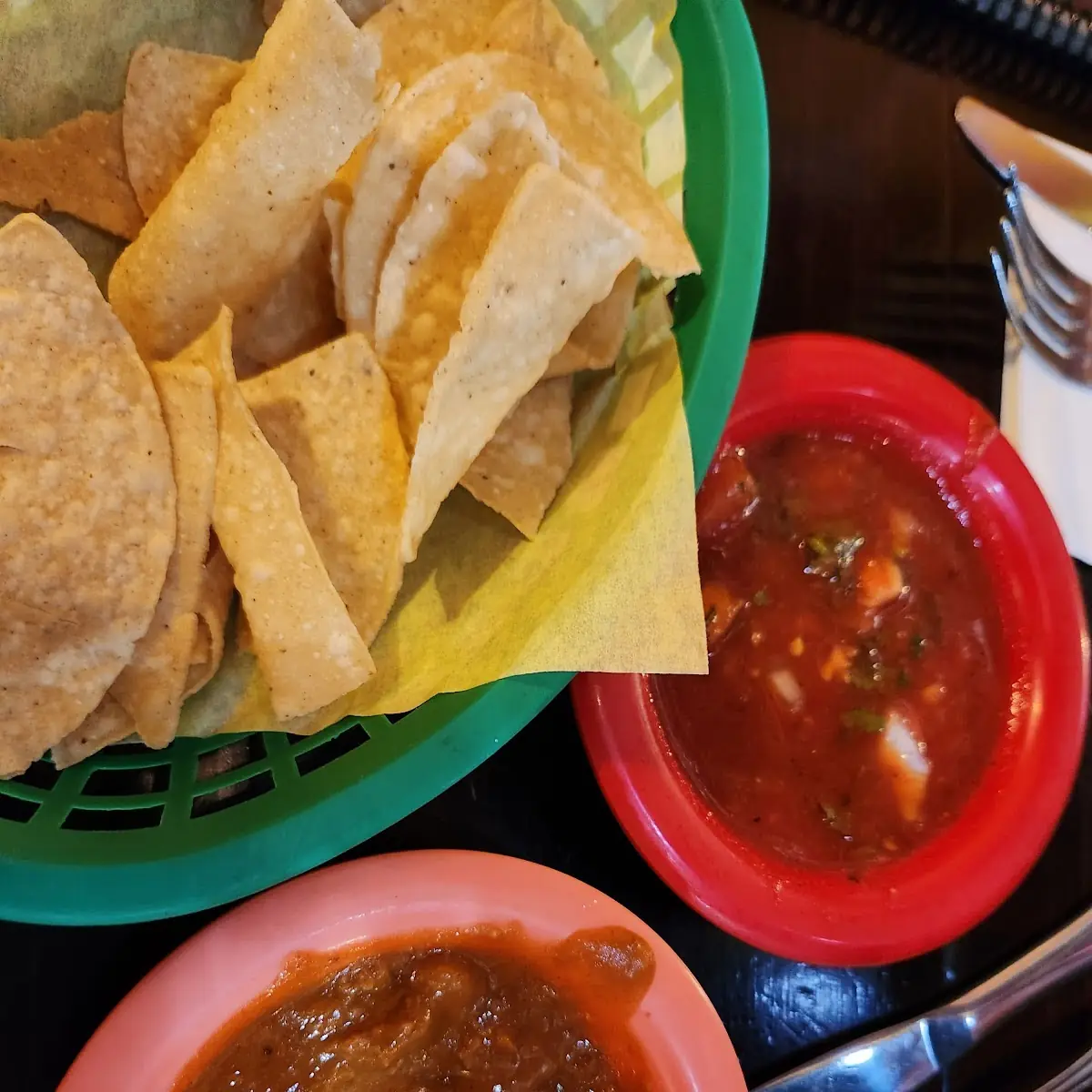 Chips Salsa and Bean Dip