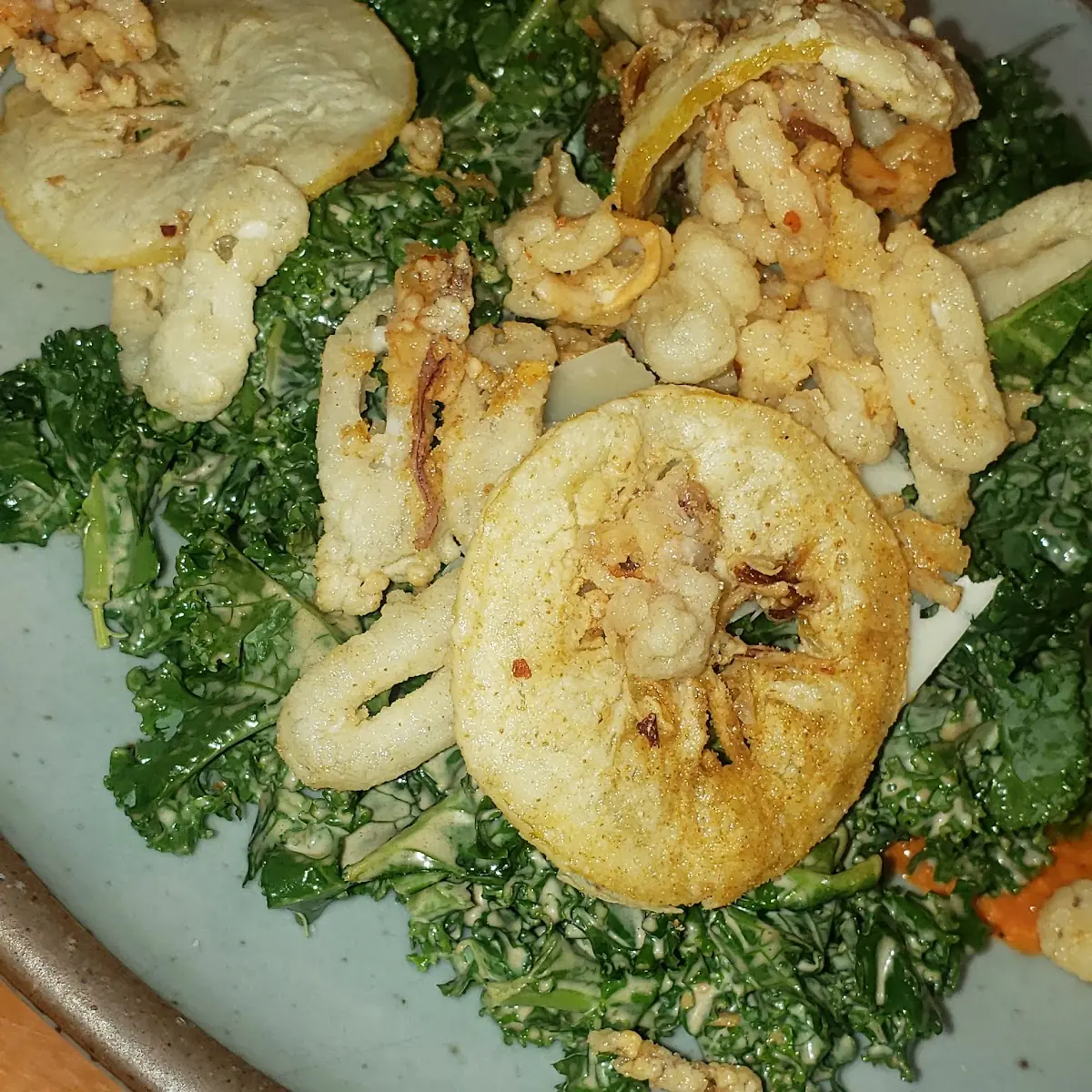 Fried Calamari on Kale Salad