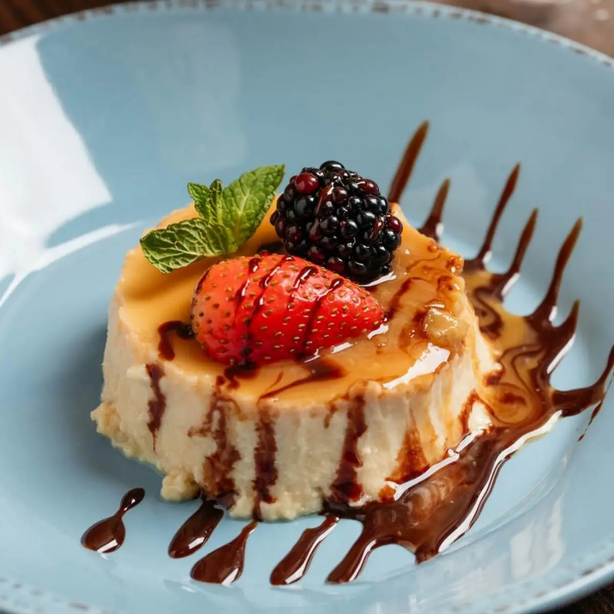 Caramel Flan with Berries