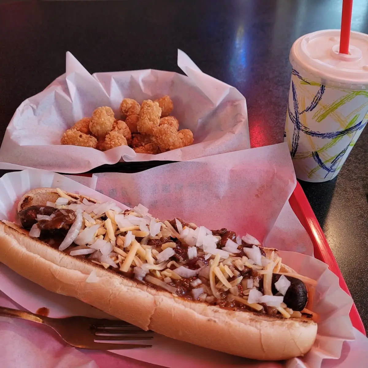 Chili Dog and Tater Tots