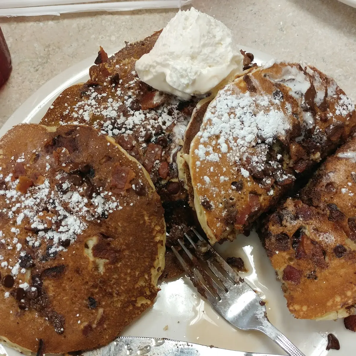 Buttermilk Pancakes with Chocolate Chip and Bacon