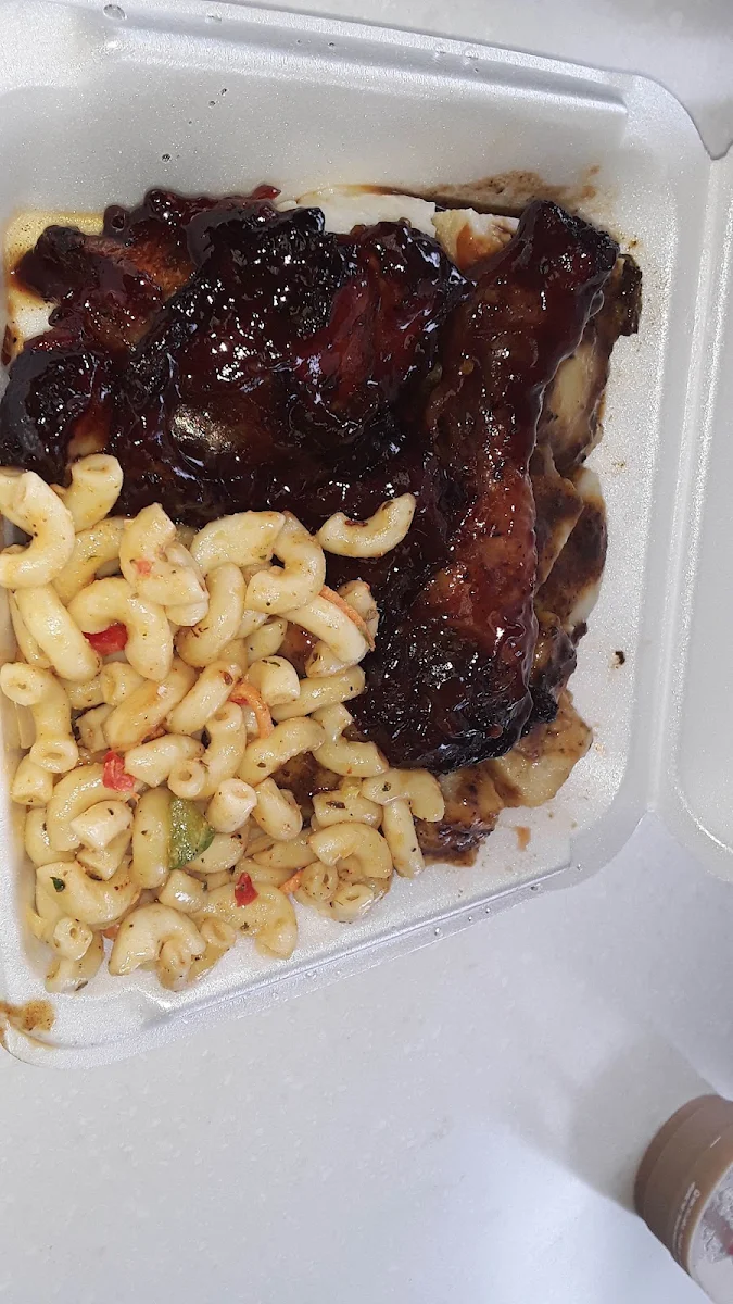 Jerk Chicken Boiled Dumpling with Noodles, Island Spice Flava Inc