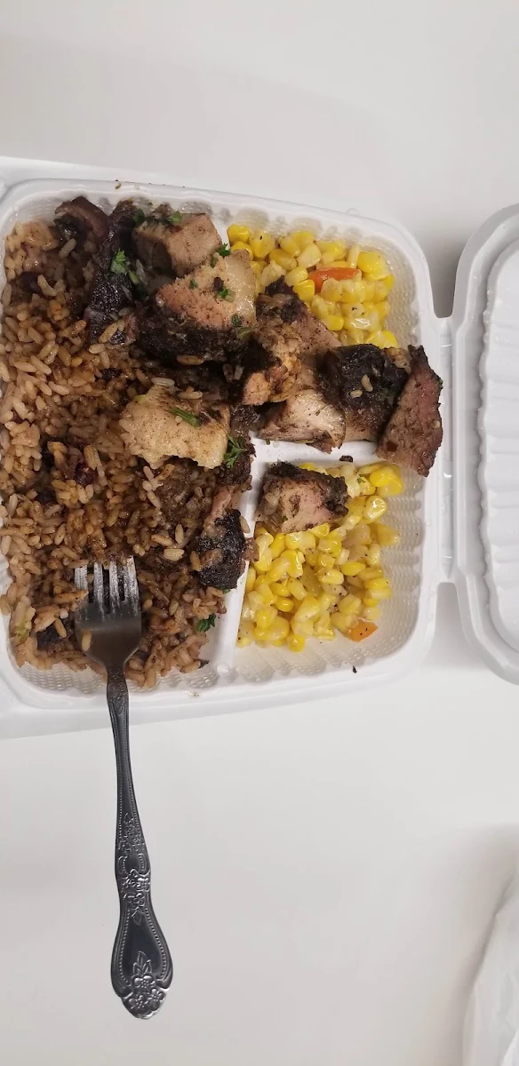 Jerk Pork Rice and Peas, Island Spice Flava Inc