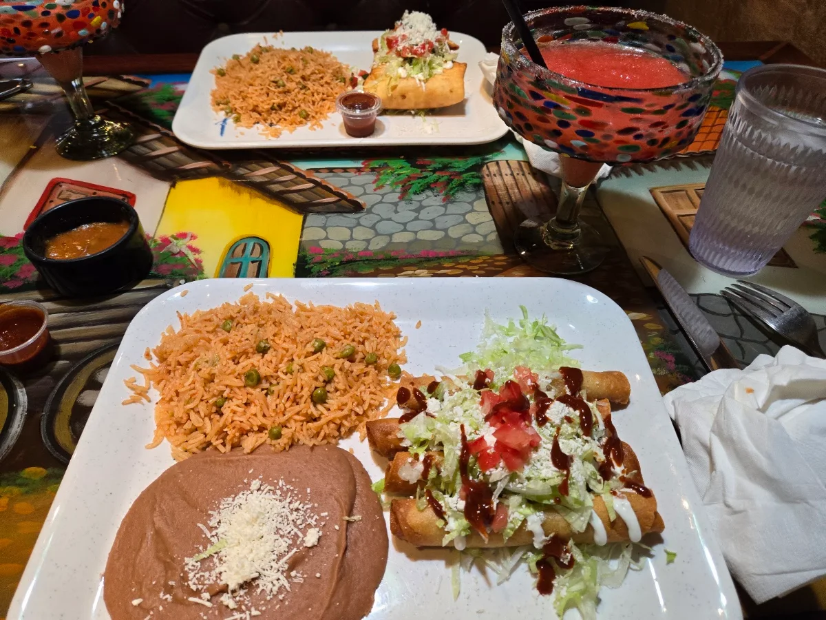 Chicken Chimichanga with Refried Beans N Rice