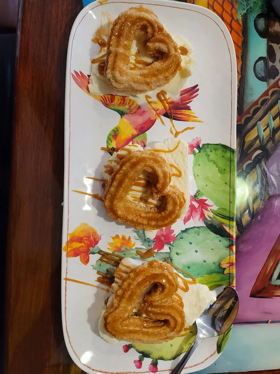 Churros with Caramel Sauce on Ice Cream