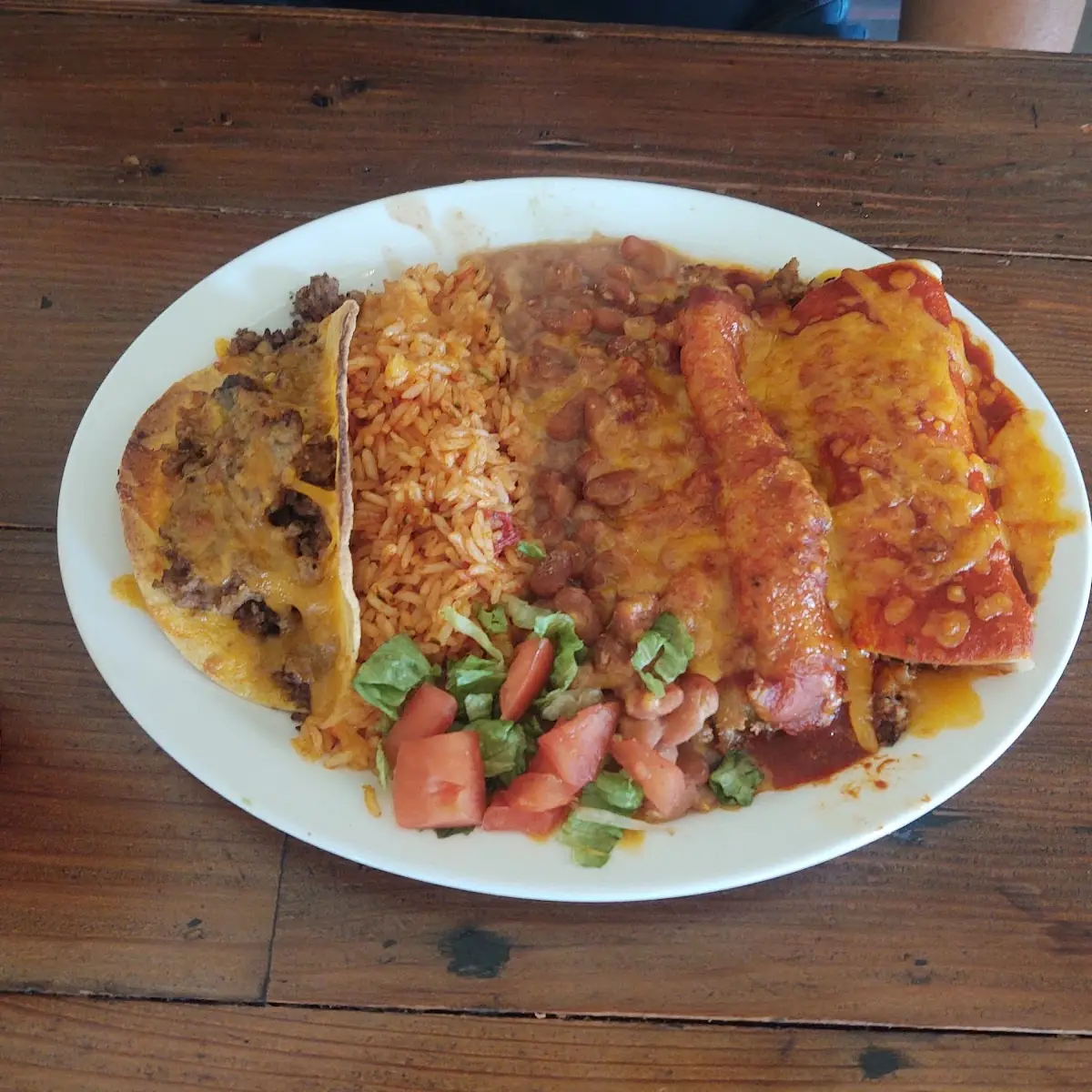 Combination Plate Beef Taco Tamale Enchilada