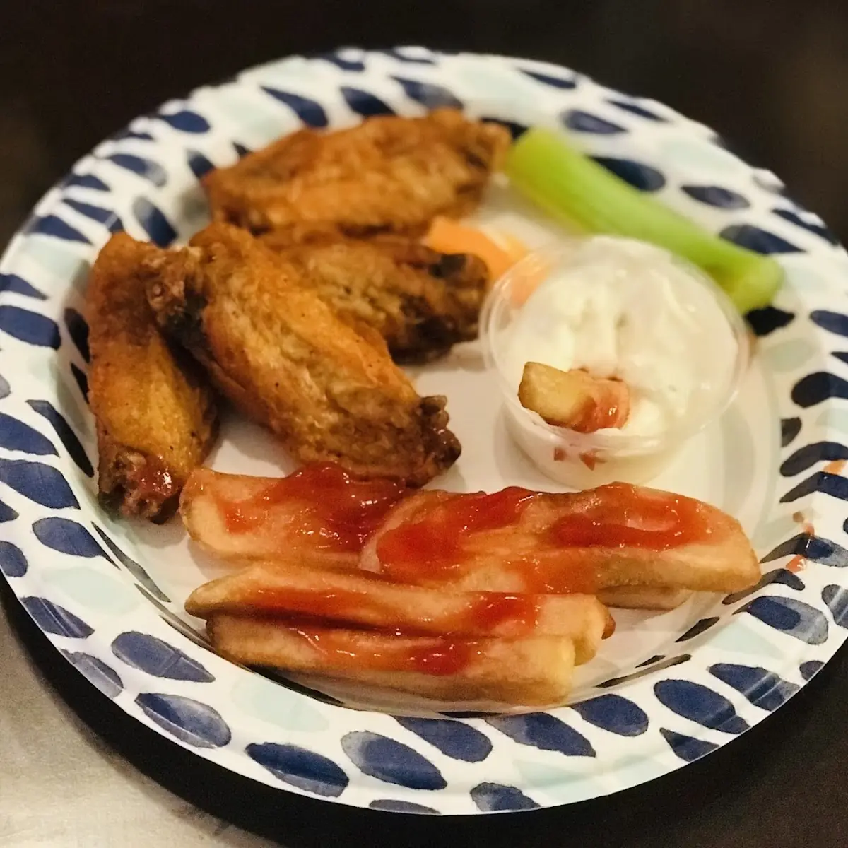 Medium Hot Wings and Fries All Flat