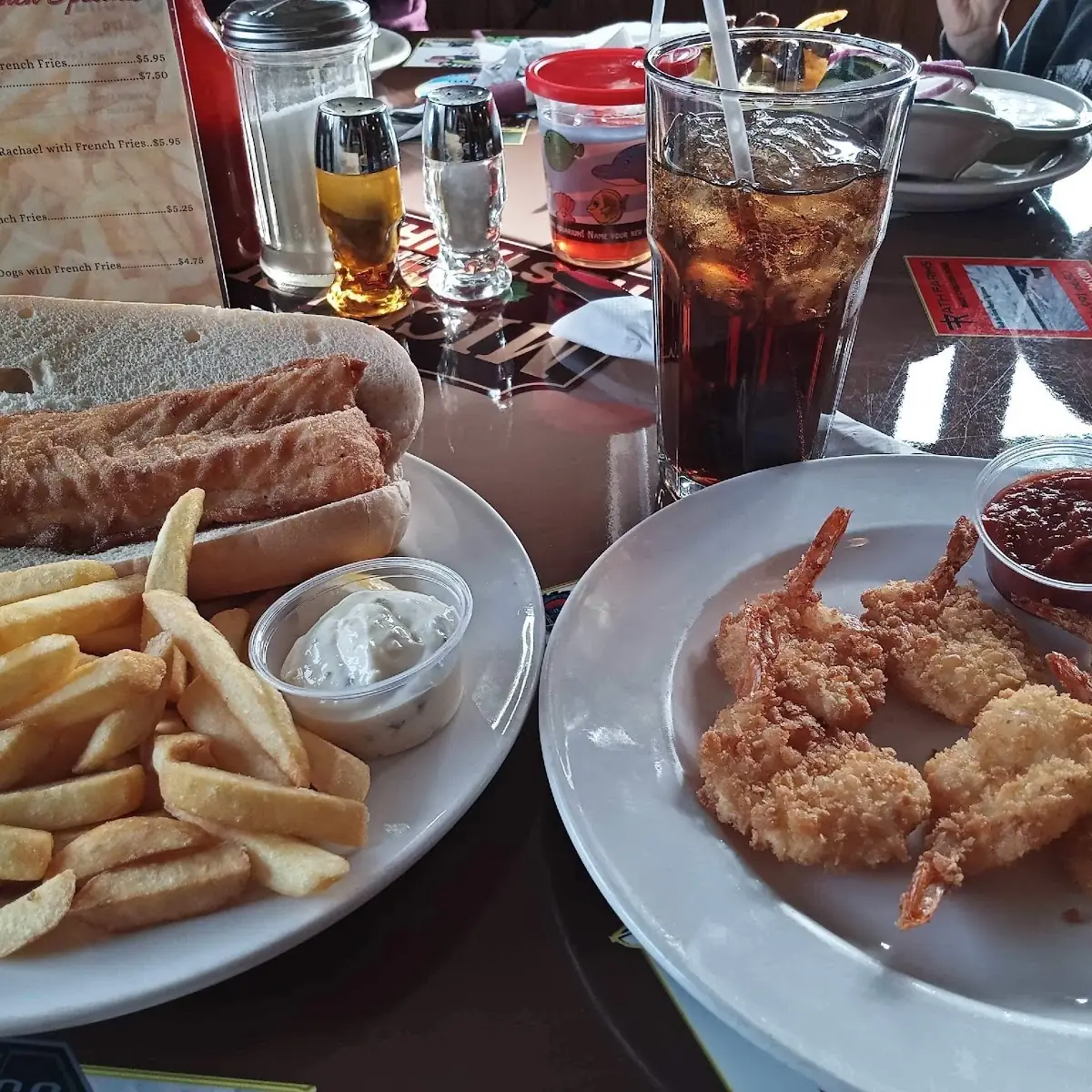 Fried Cod Sandwich with Fries and Fried Shrimp