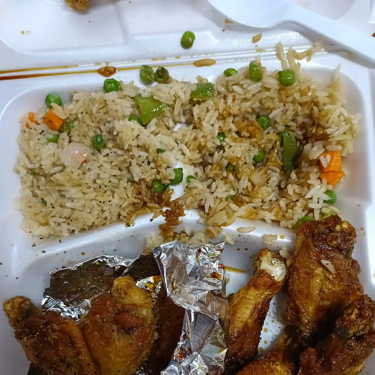 Half Lemon Pepper Half Honey BBQ with Fried Rice