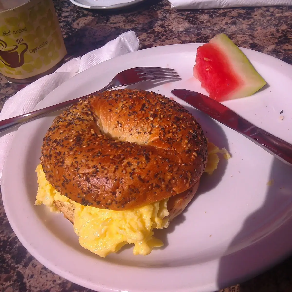 Bagle with Two Eggs and Provolone