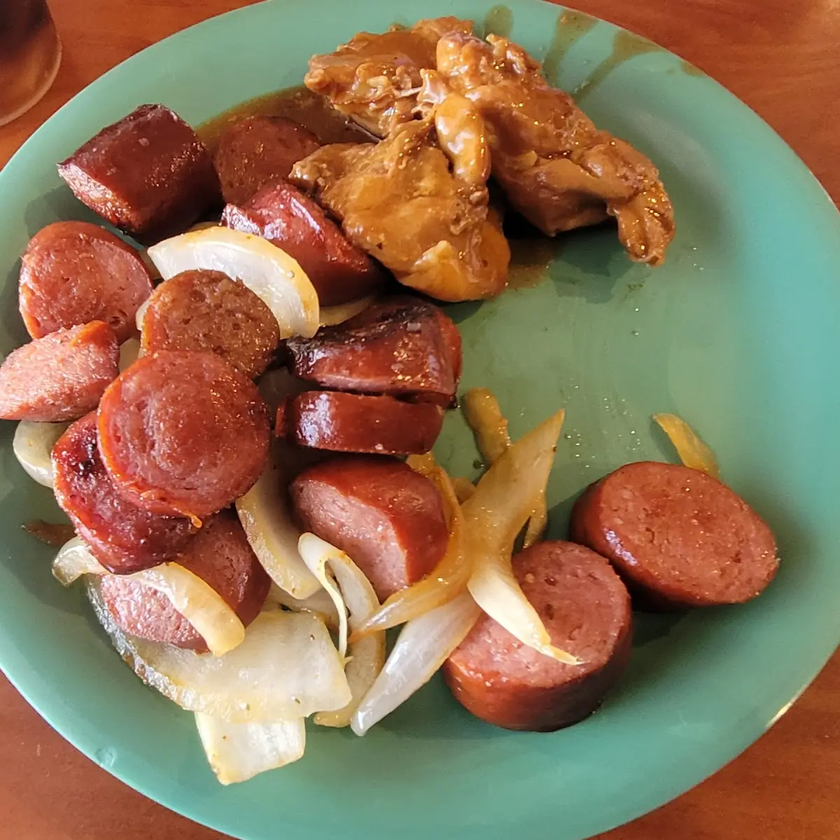 Bourbon Chicken Sausage and Onions