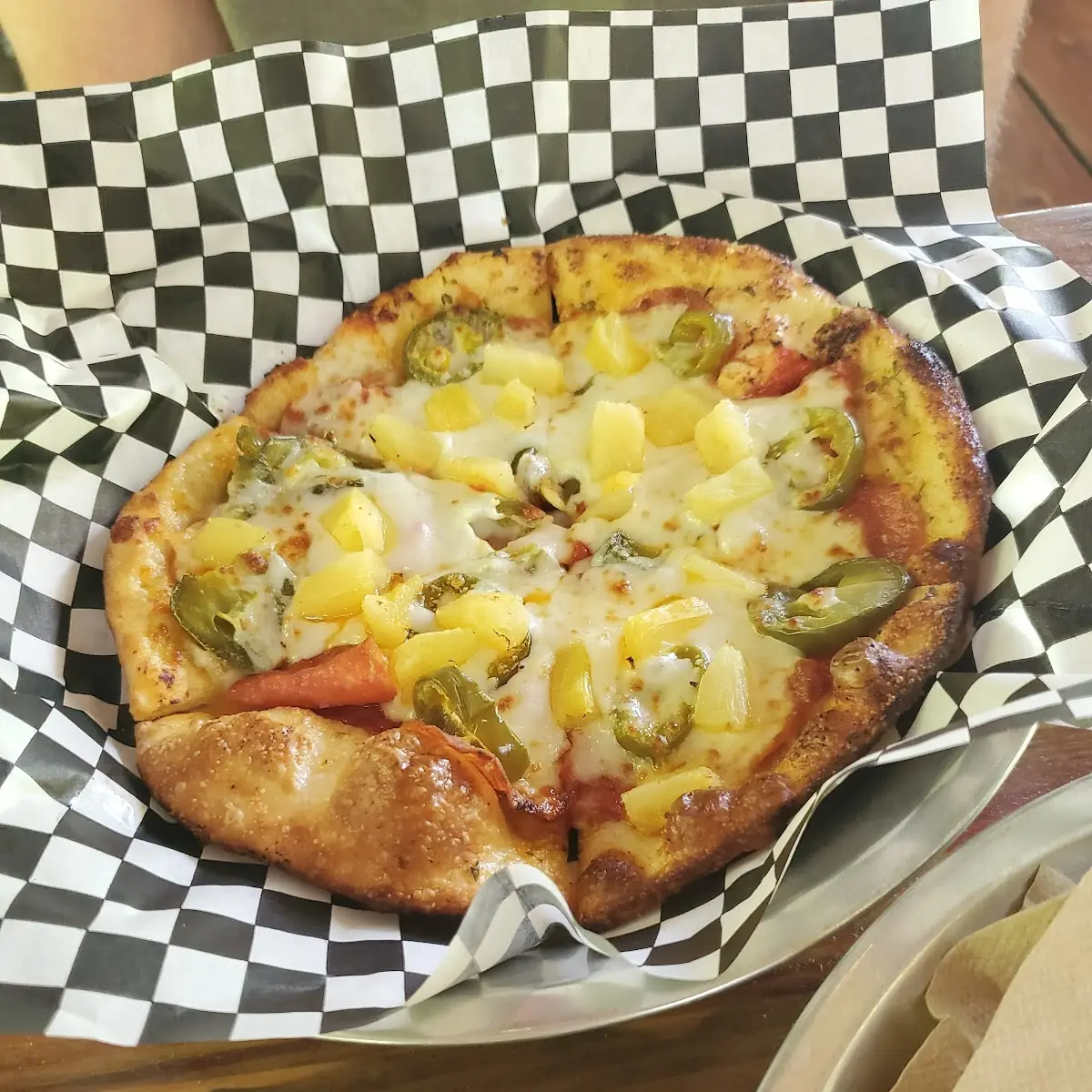 Personal Pan Pizza Pepperoni Pineapple Jalapenos