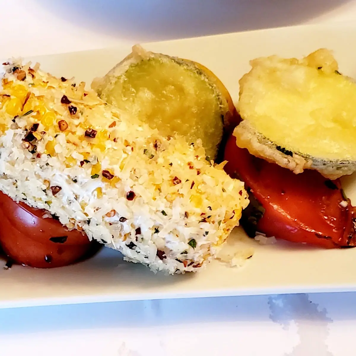 Heirloom Tomato Crispy Zucchini Sweet Corn