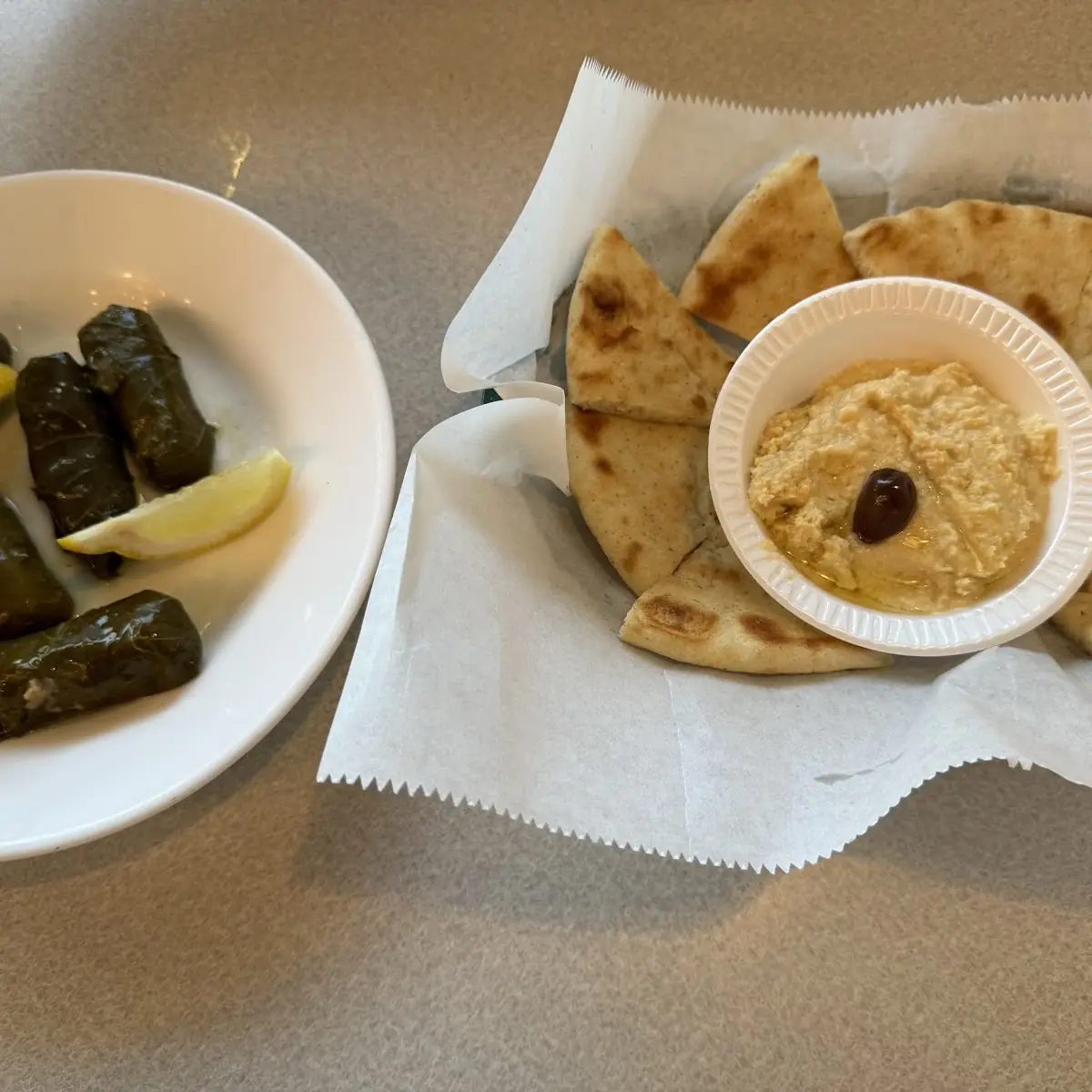 Grape Leaves and Hummus and Pita Bread