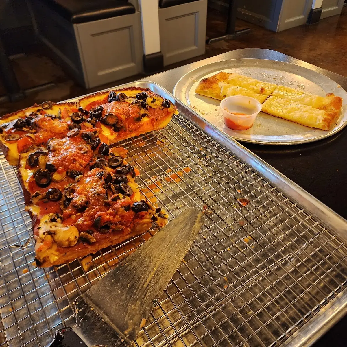 Detroit Pizza and Cheese Sticks