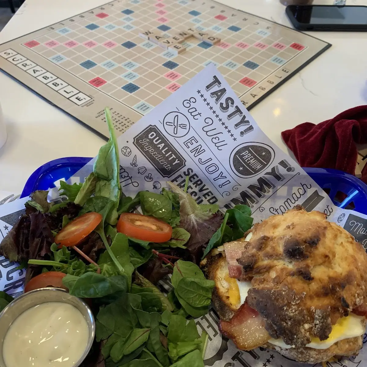 Breakfast Sandwich and Salad