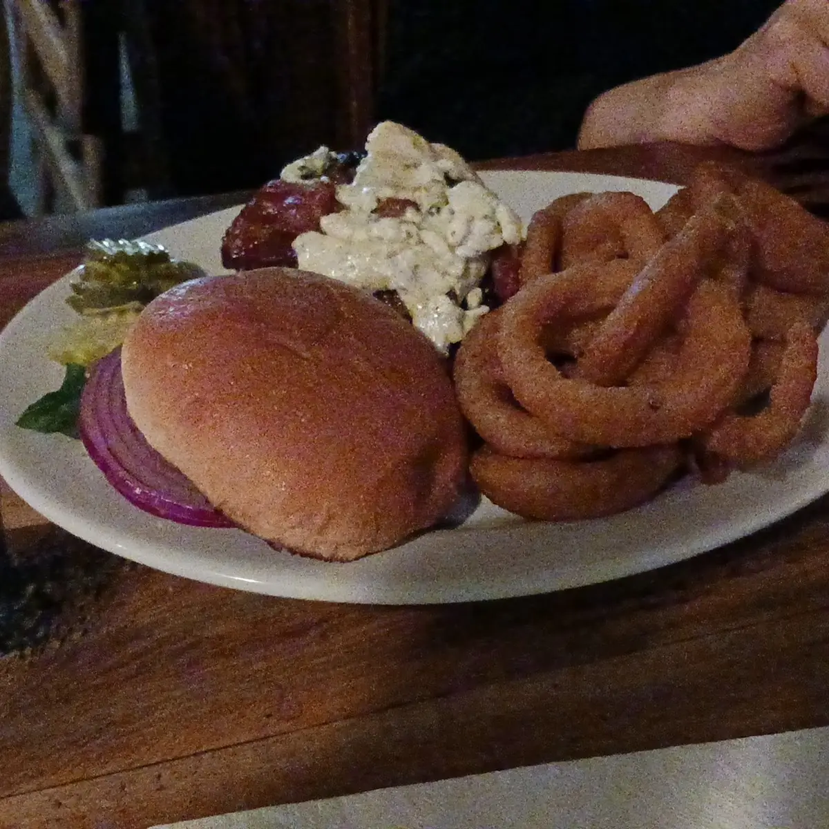 Burger and Onion Rings